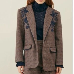 Louise Mischa Paris NWT Wool Embroidered Check Plaid Coat Blazer Lace Size 4